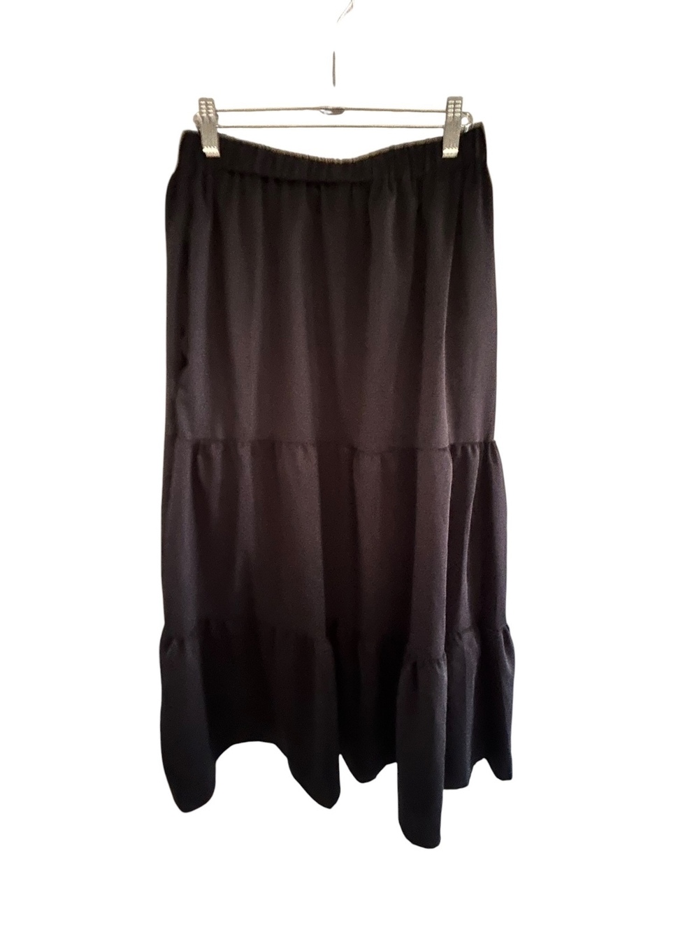 Black Tiered Maxi Skirt Lined Elastic Waist Pockets Women's Small - Picture 8 of 10